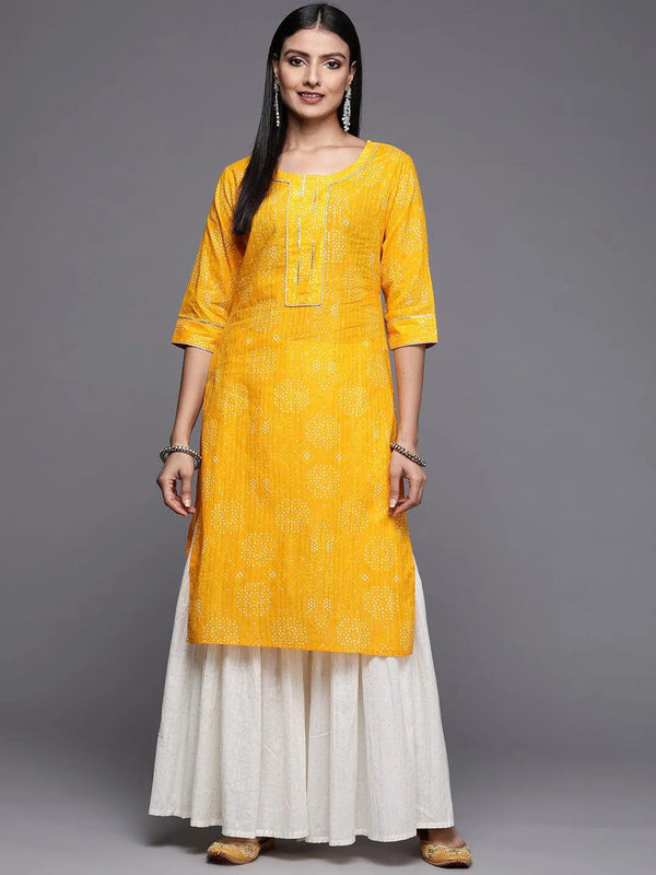 Yellow Printed Cotton Straight Kurta - Jashvi