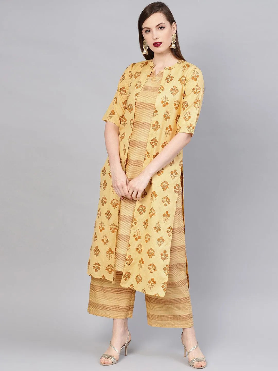 Yellow Printed Cotton Kurta Set - Jashvi