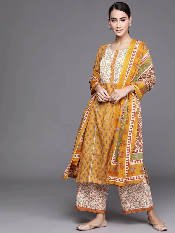 Yellow Printed Cotton Suit Set - Jashvi