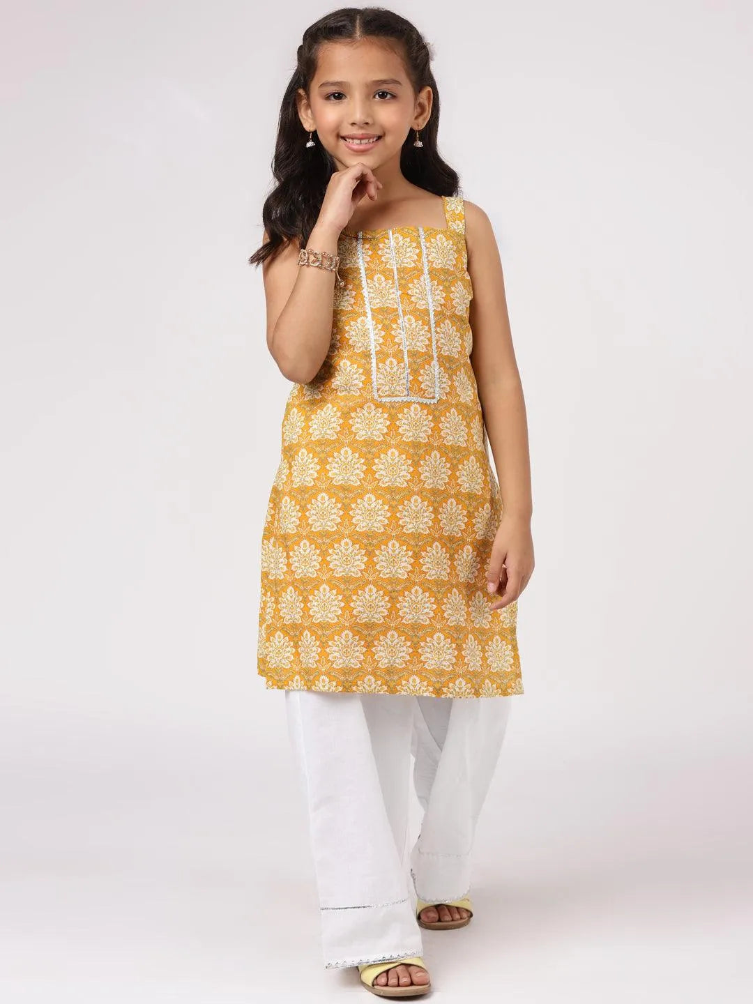 Yellow Printed Cotton Straight Kurta Set - Jashvi