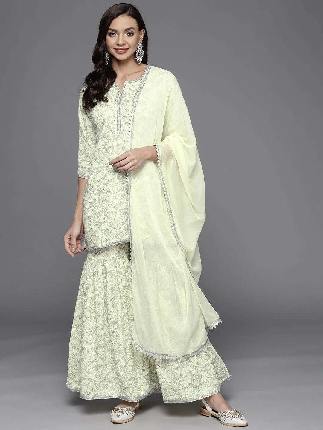 Yellow Printed Cotton Suit Set - Jashvi