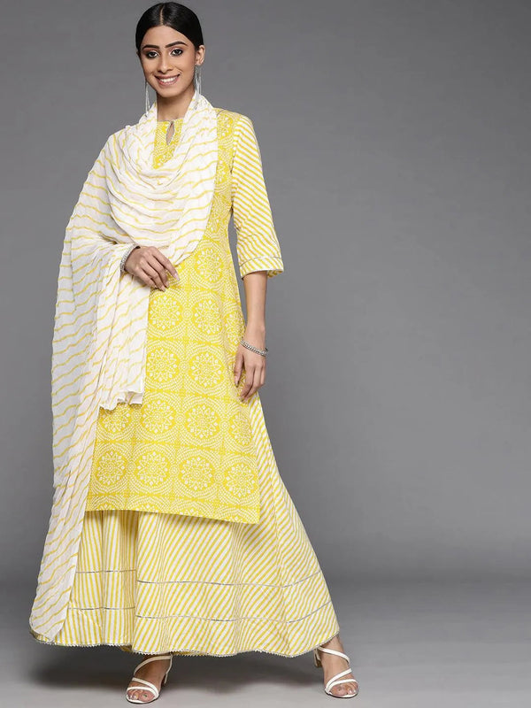 Yellow Printed Cotton Suit Set - Jashvi