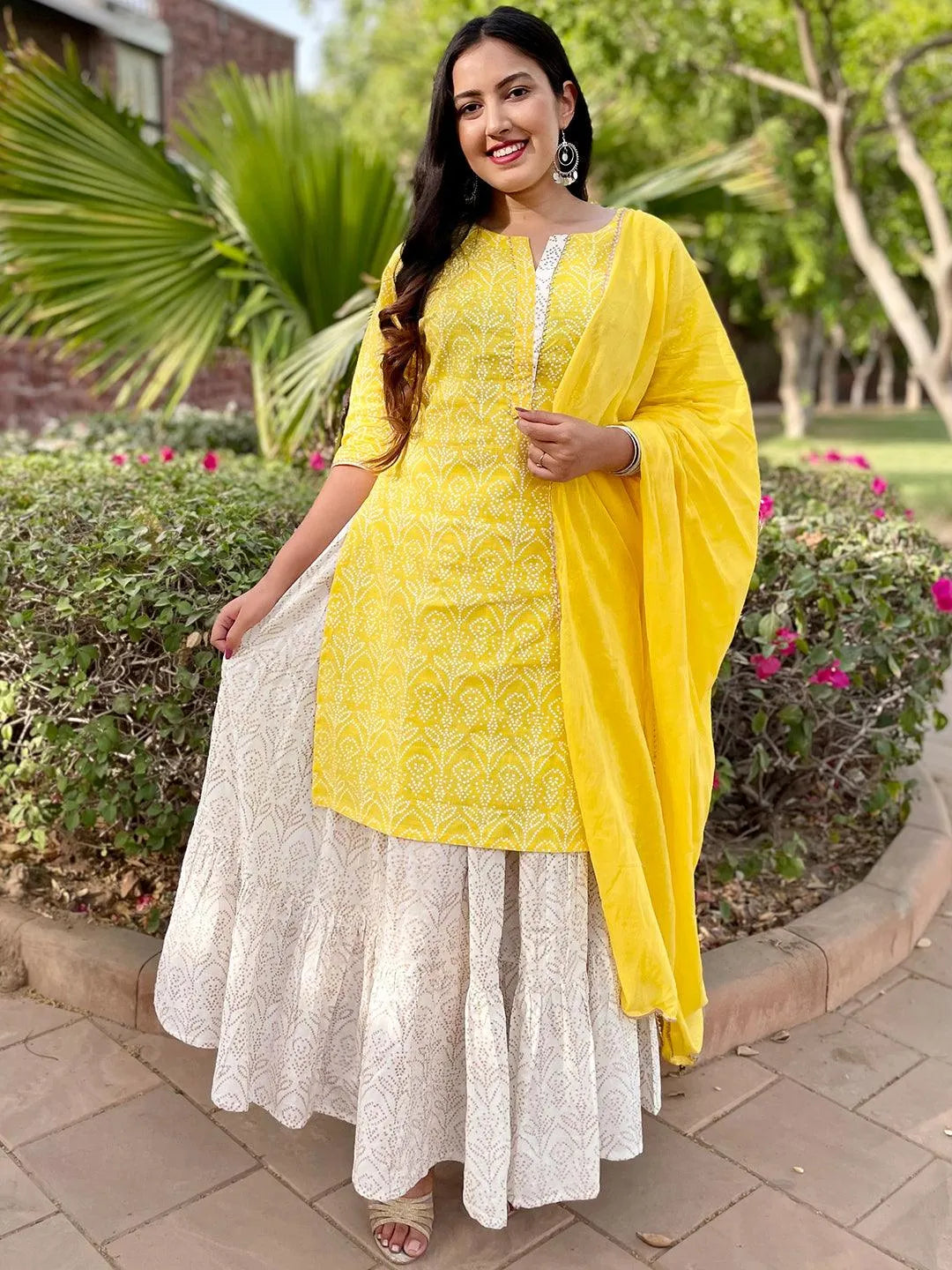 Yellow Printed Cotton Suit Set - Jashvi