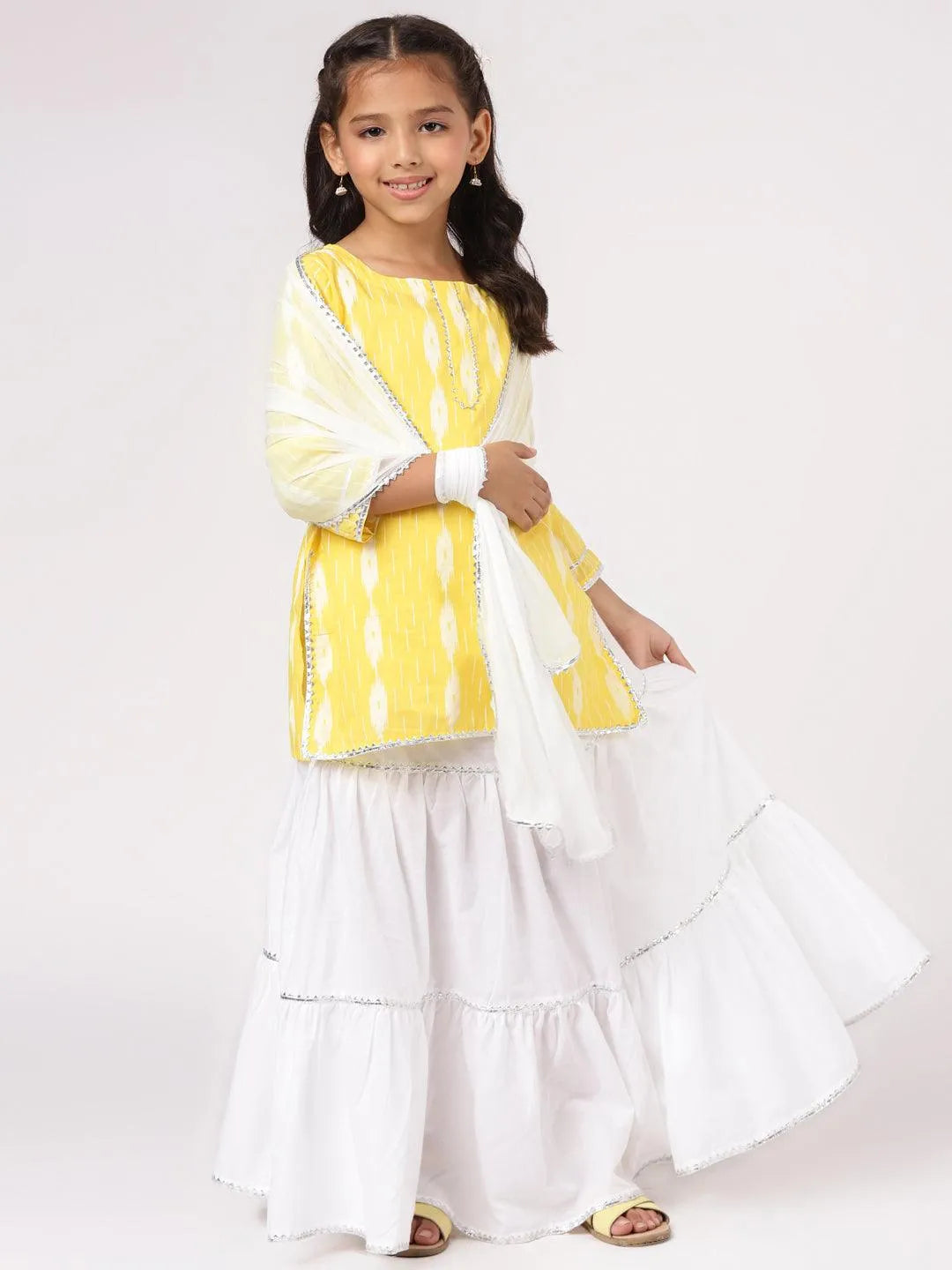 Yellow Printed Cotton Straight Suit Set - Jashvi