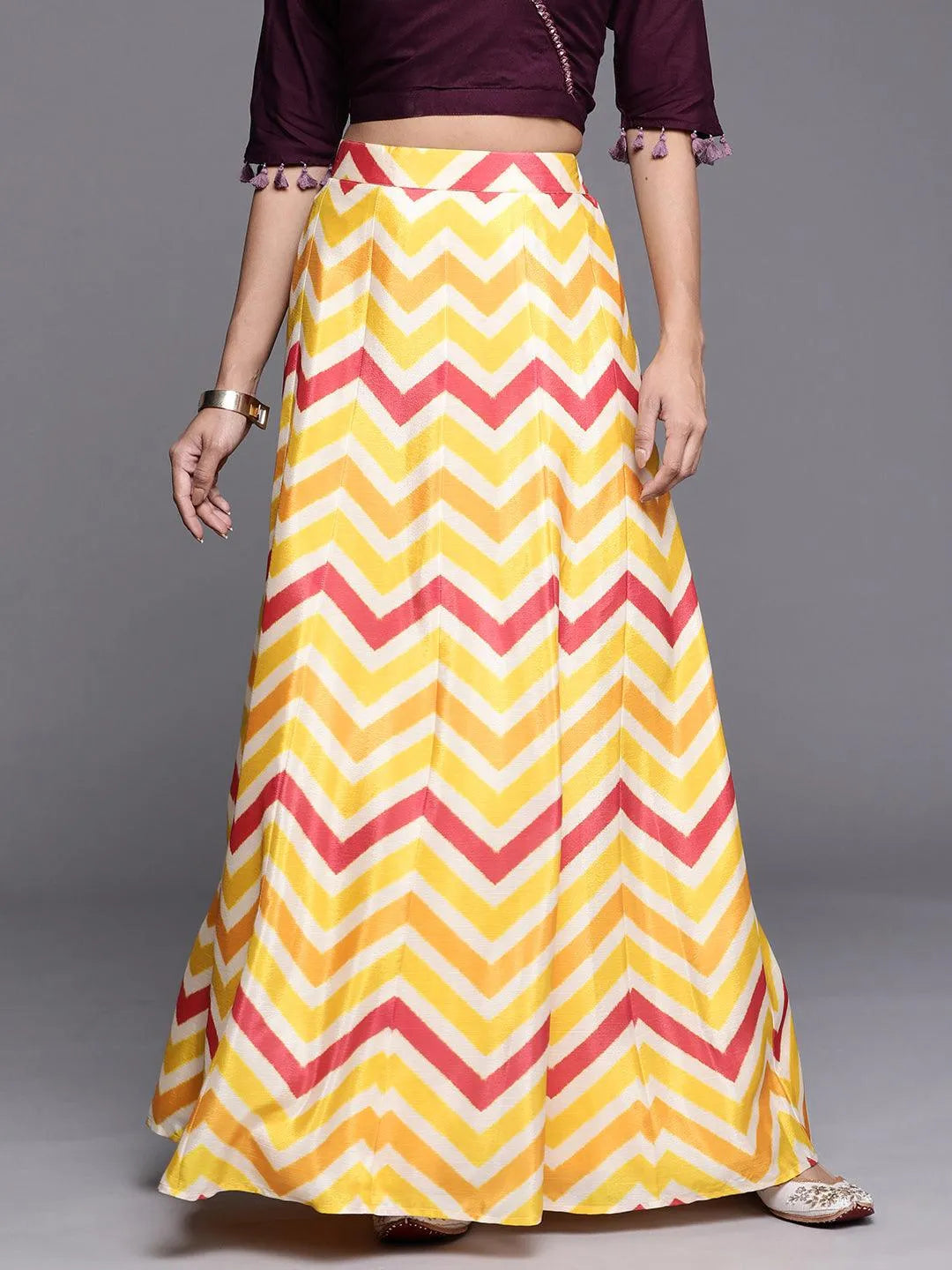 Yellow Printed Crepe Skirt - Jashvi