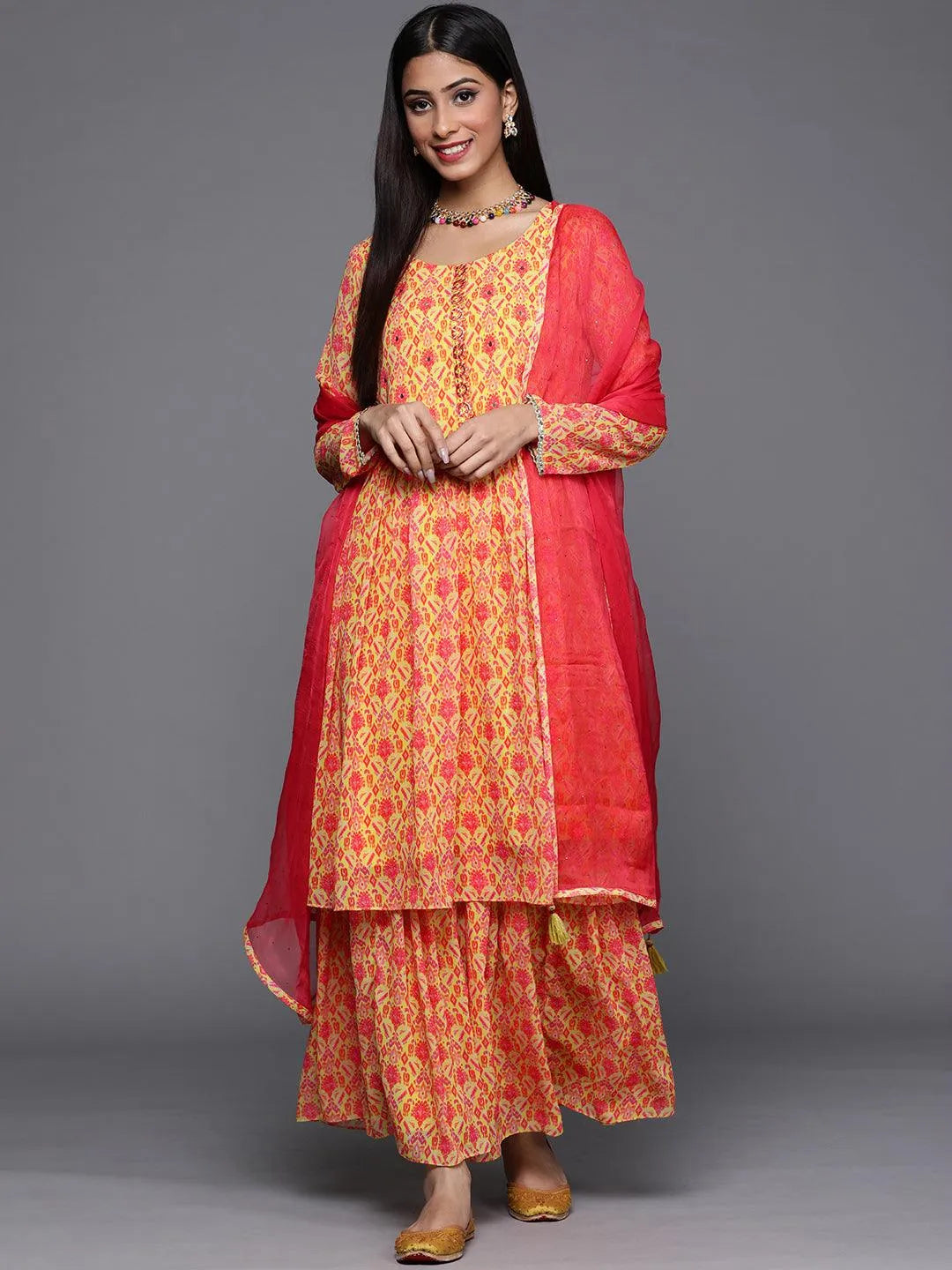 Yellow Printed Georgette Suit Set - Jashvi