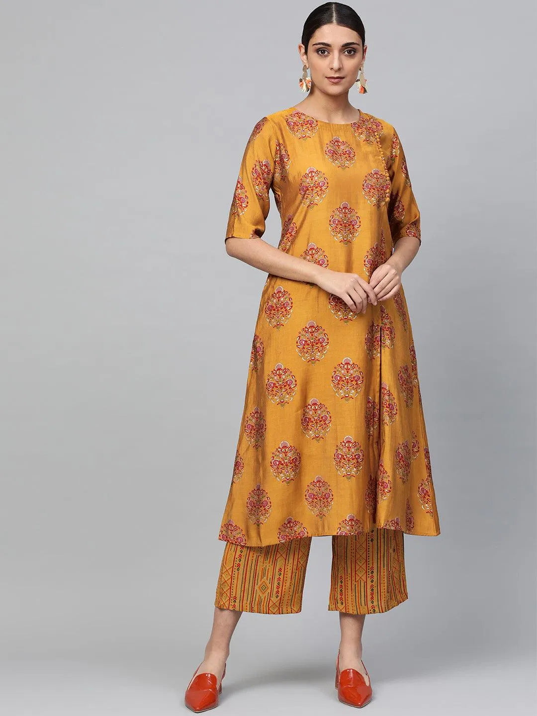 Yellow Printed Polyester Kurta Set - Jashvi