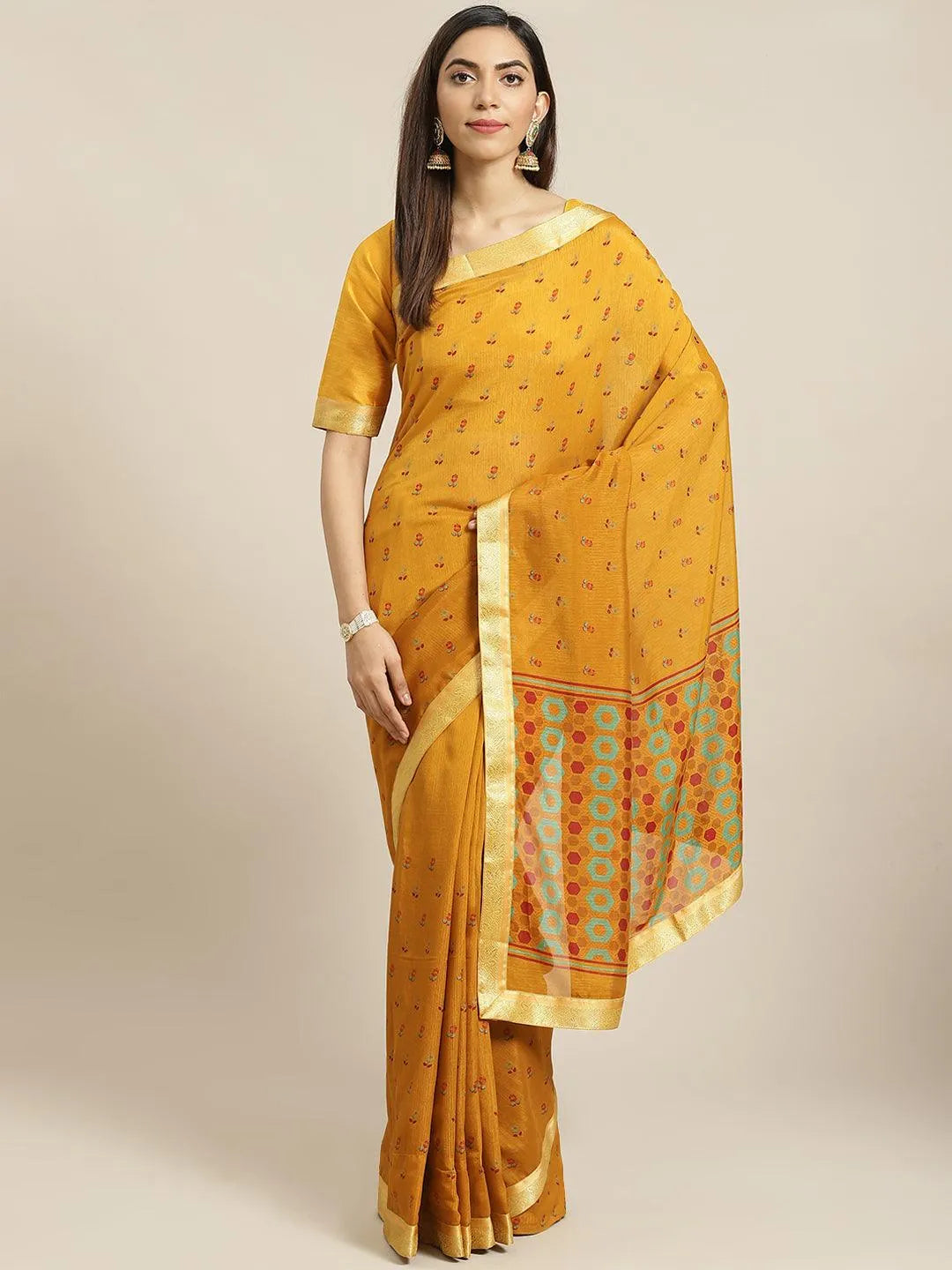 Yellow Printed Polyester Saree - Jashvi