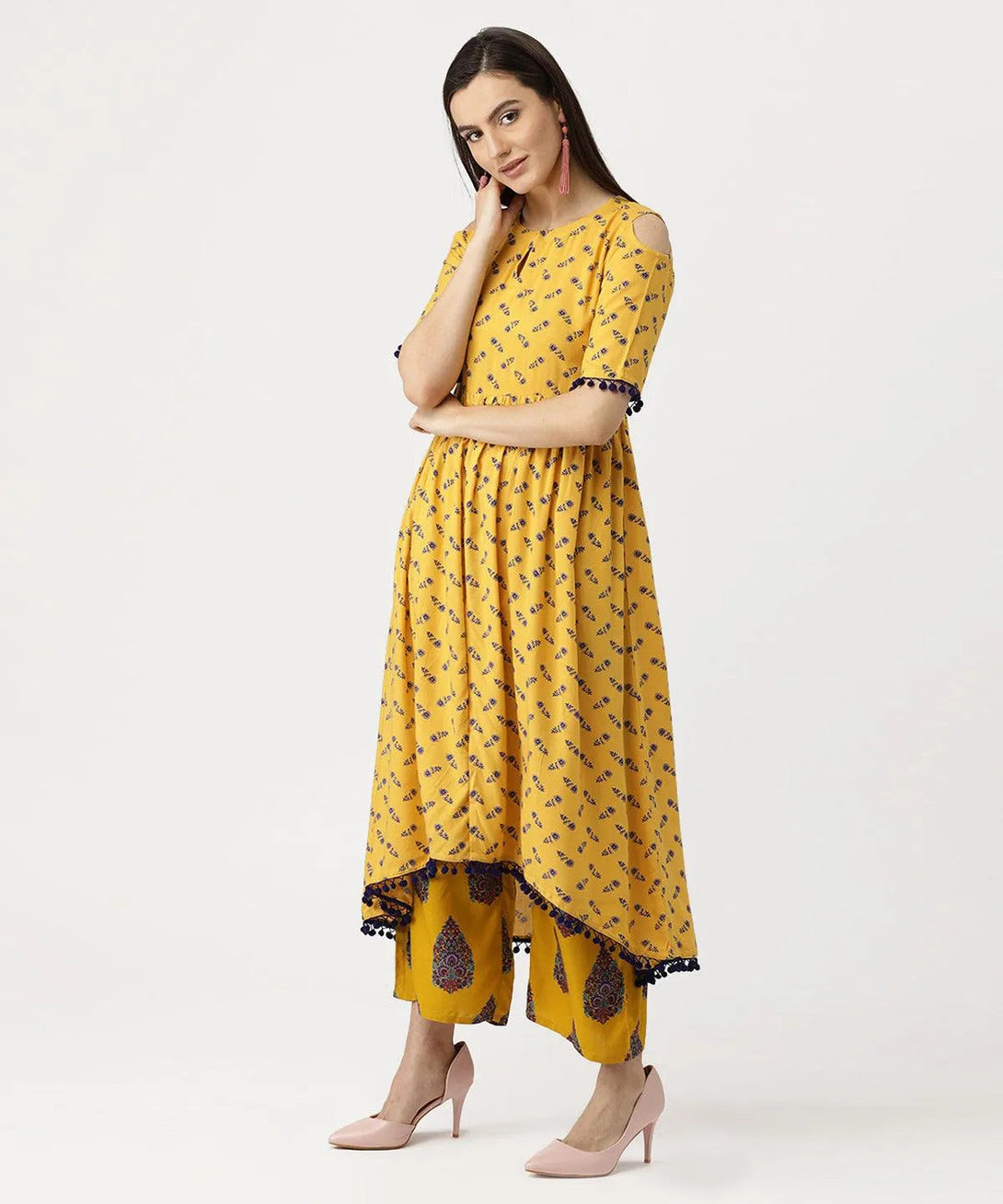 Yellow Printed Rayon Kurta Set - Jashvi