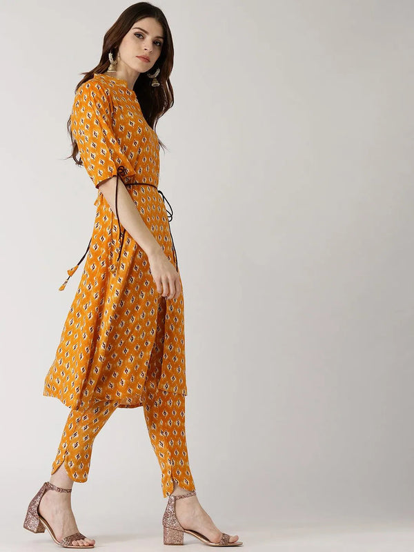 Yellow Printed Rayon Kurta Set - Jashvi