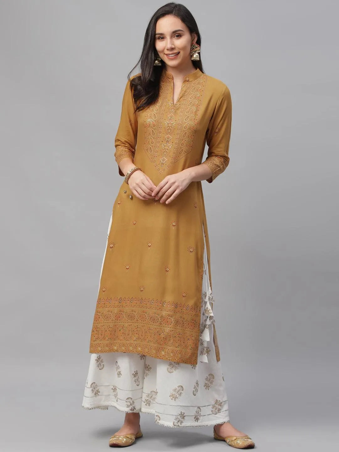 Yellow Printed Rayon Kurta - Jashvi