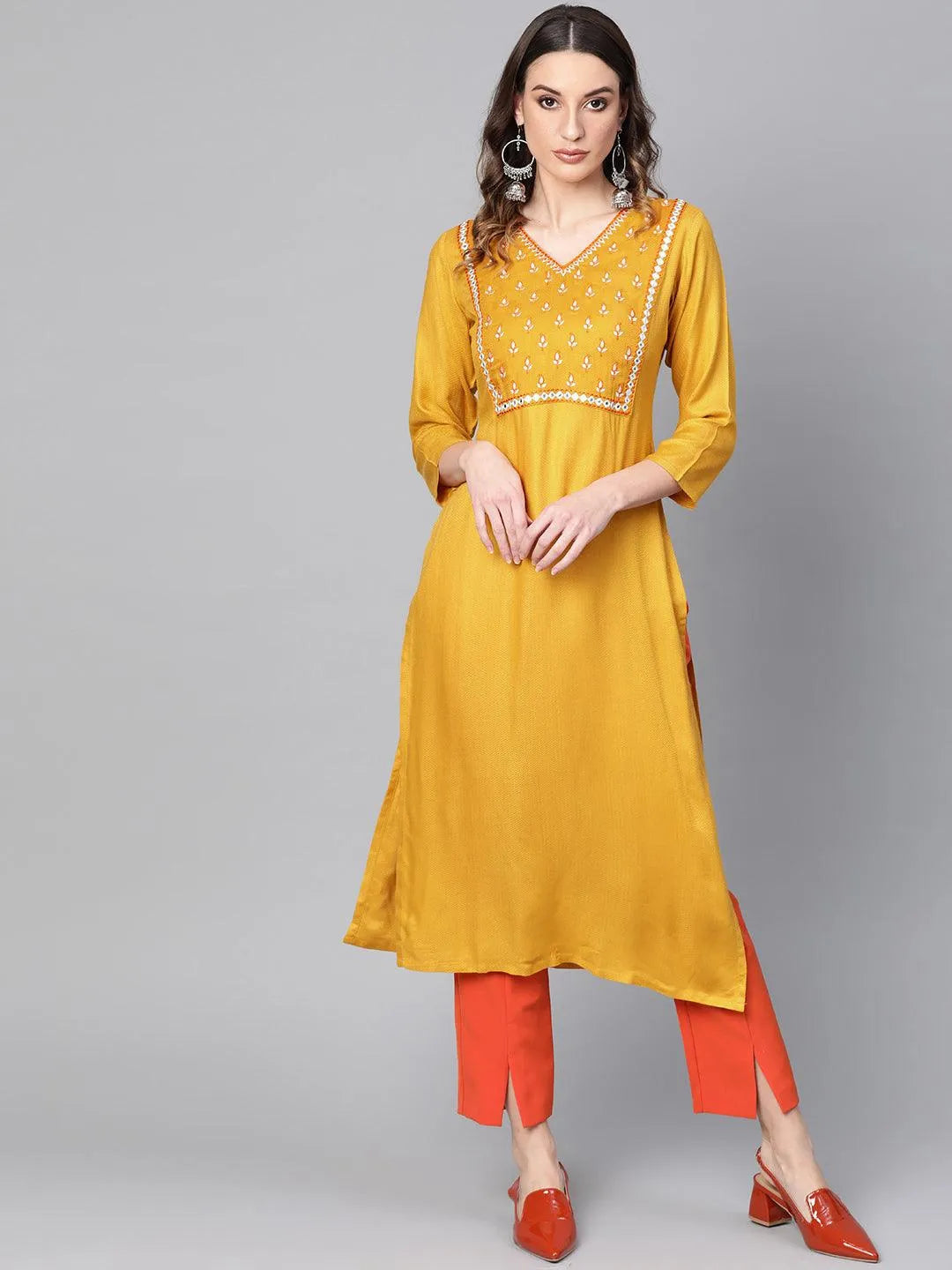 Yellow Printed Rayon Kurta - Jashvi