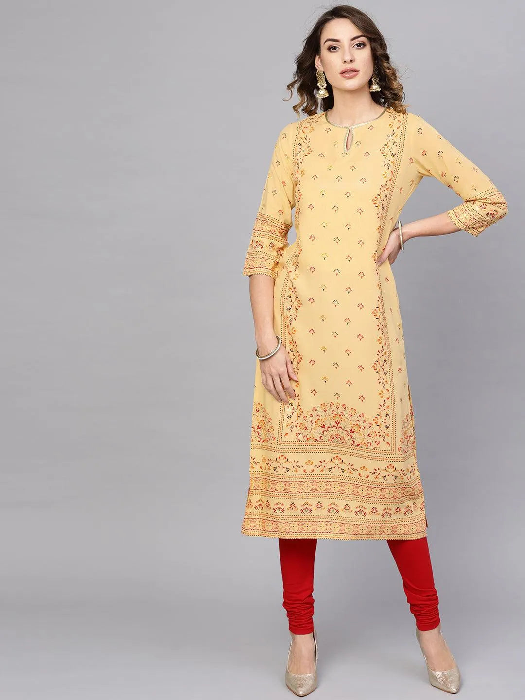 Yellow Printed Rayon Kurta - Jashvi