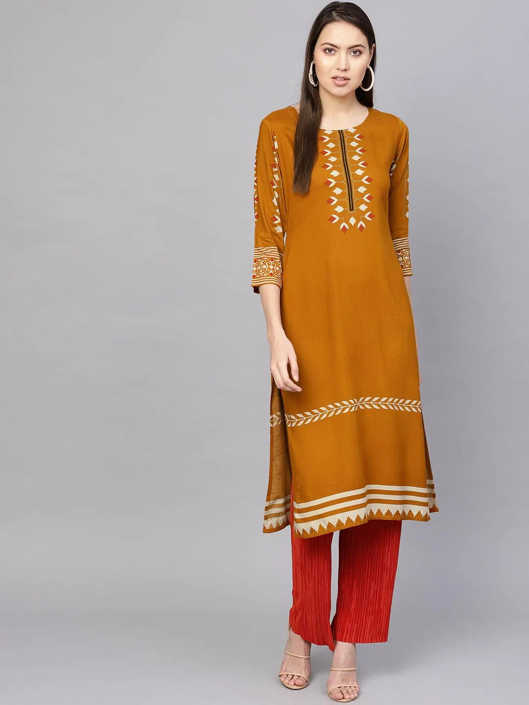 Yellow Printed Rayon Kurta - Jashvi