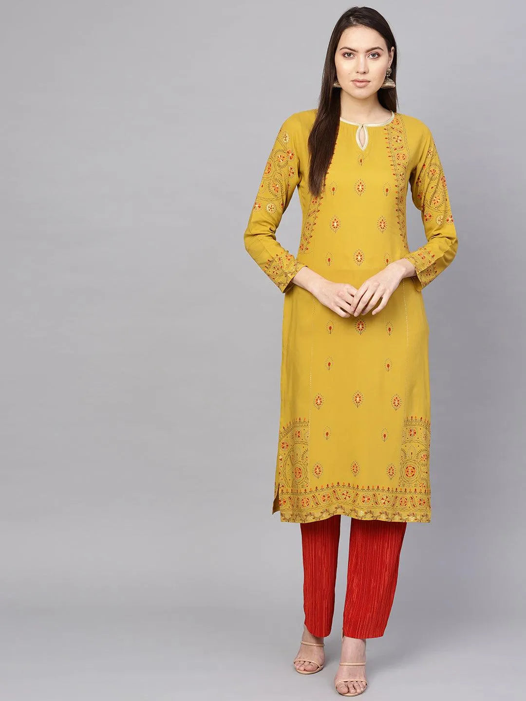 Yellow Printed Rayon Kurta - Jashvi