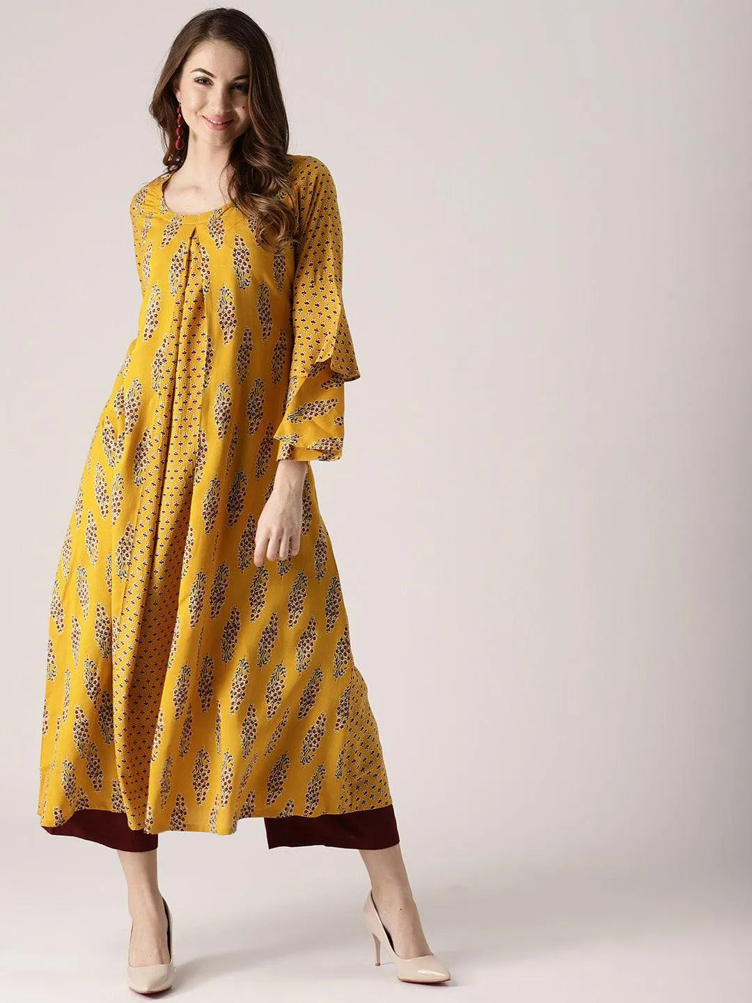 Yellow Printed Rayon Kurta - Jashvi