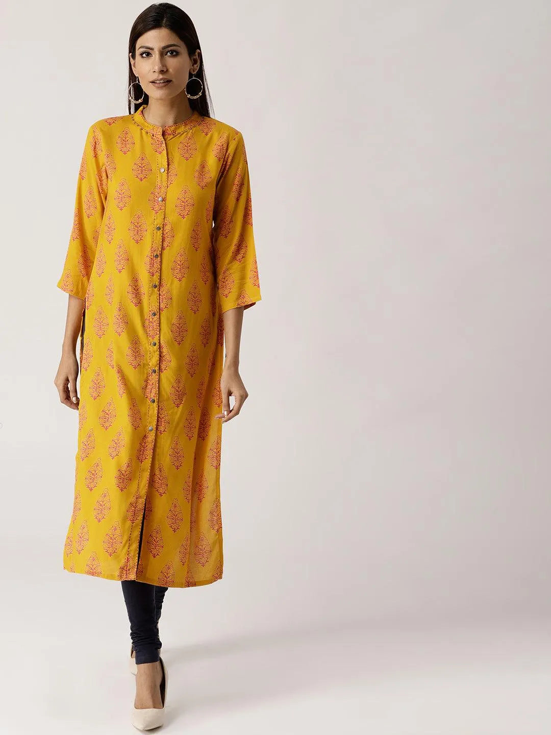 Yellow Printed Rayon Kurta - Jashvi