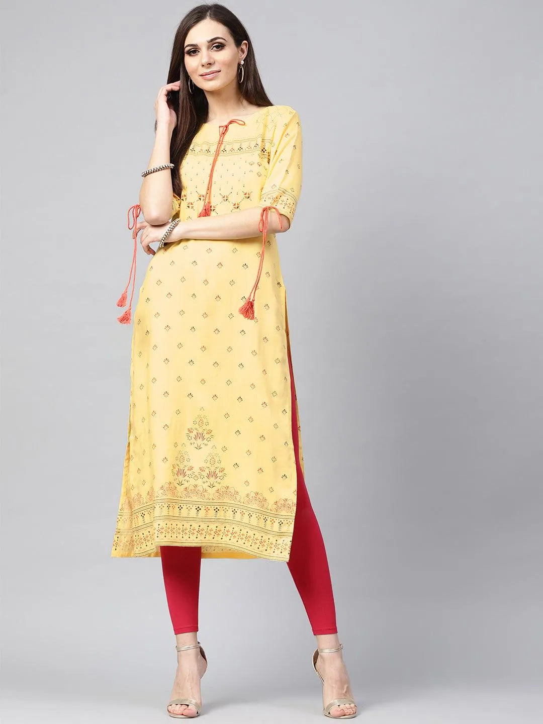 Yellow Printed Rayon Kurta - Jashvi