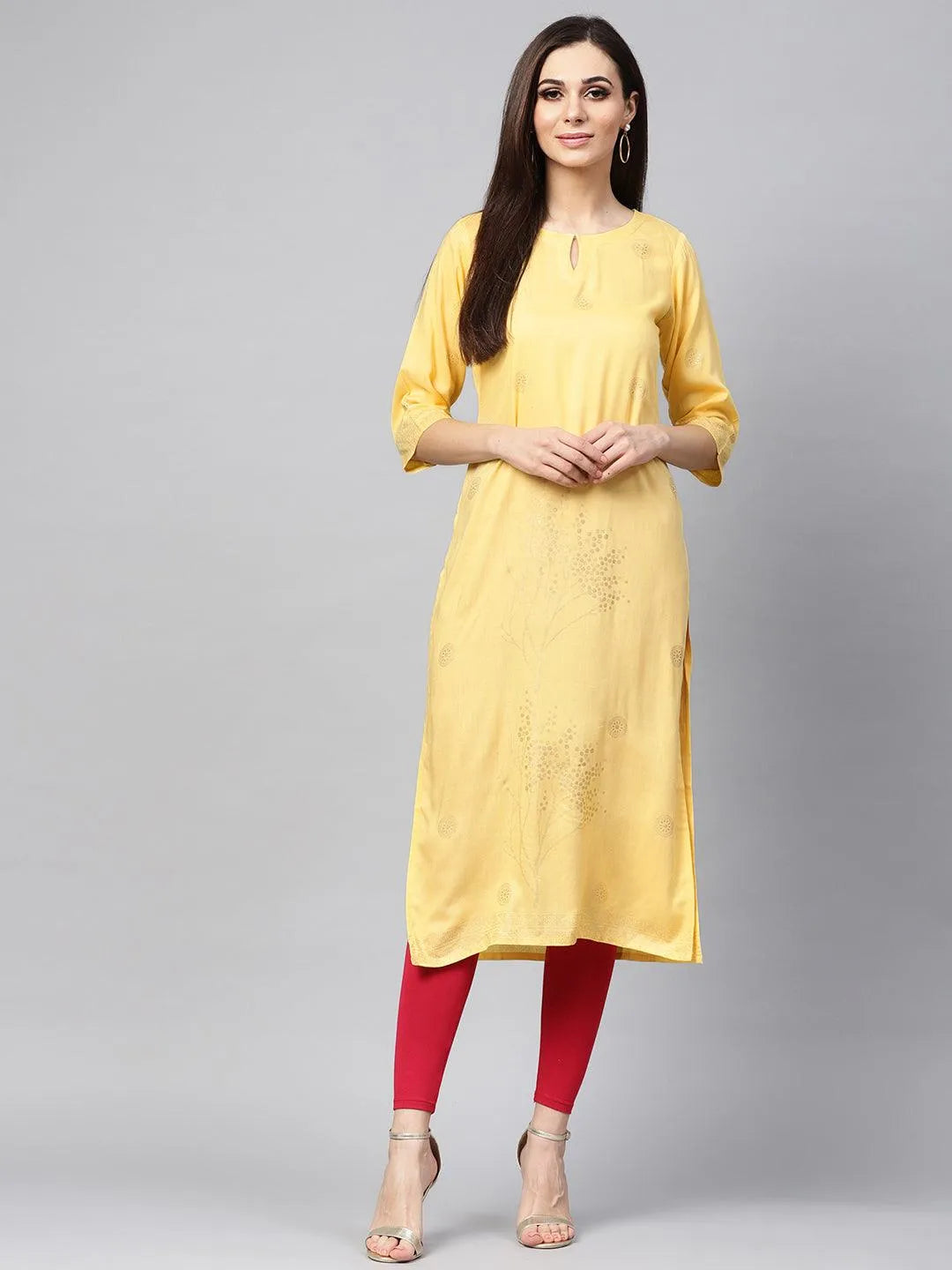 Yellow Printed Rayon Kurta - Jashvi