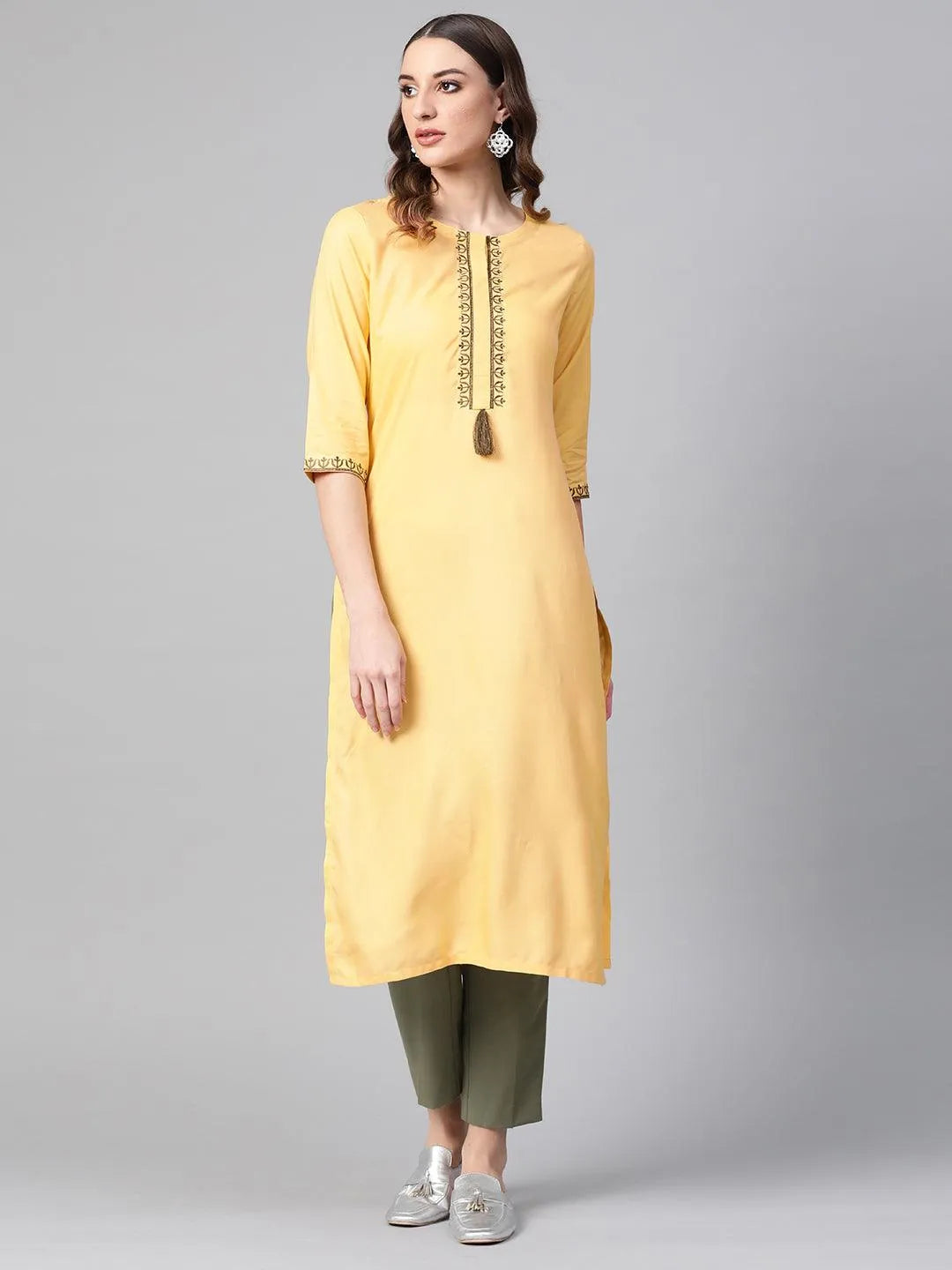 Yellow Printed Rayon Kurta - Jashvi