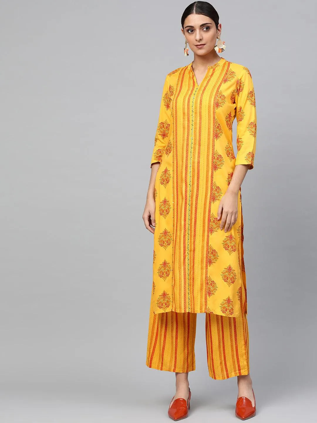 Yellow Printed Rayon Kurta Set - Jashvi