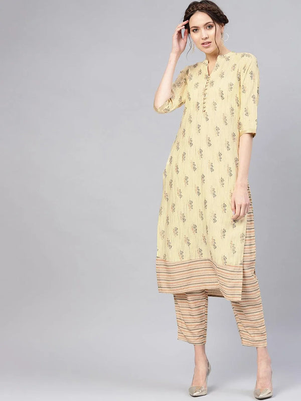 Yellow Printed Rayon Kurta Set - Jashvi