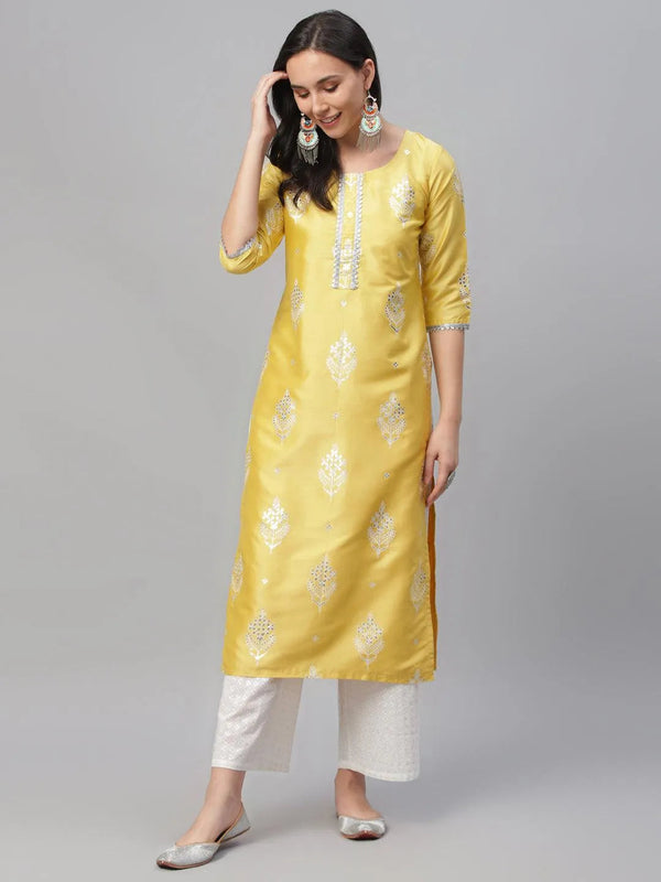 Yellow Printed Shantoon Kurta - Jashvi