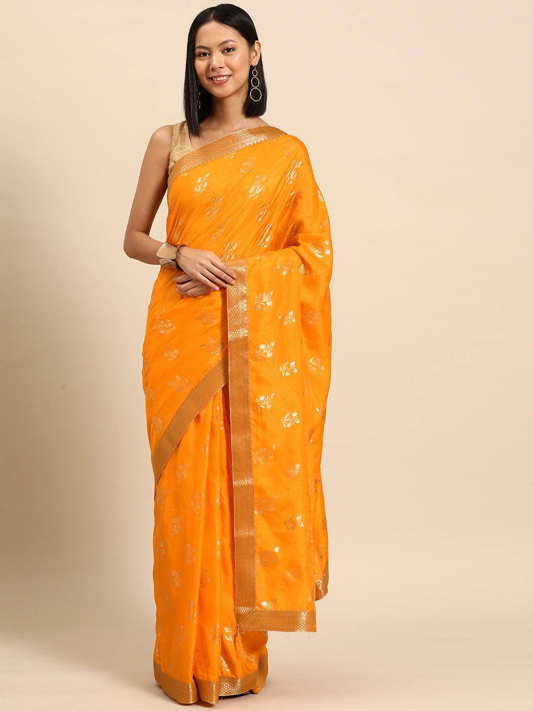 Yellow Printed Silk Blend Saree - Jashvi