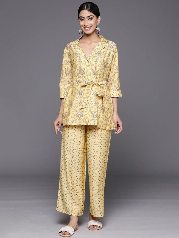 Yellow Printed Silk Blend Co-Ords - Jashvi