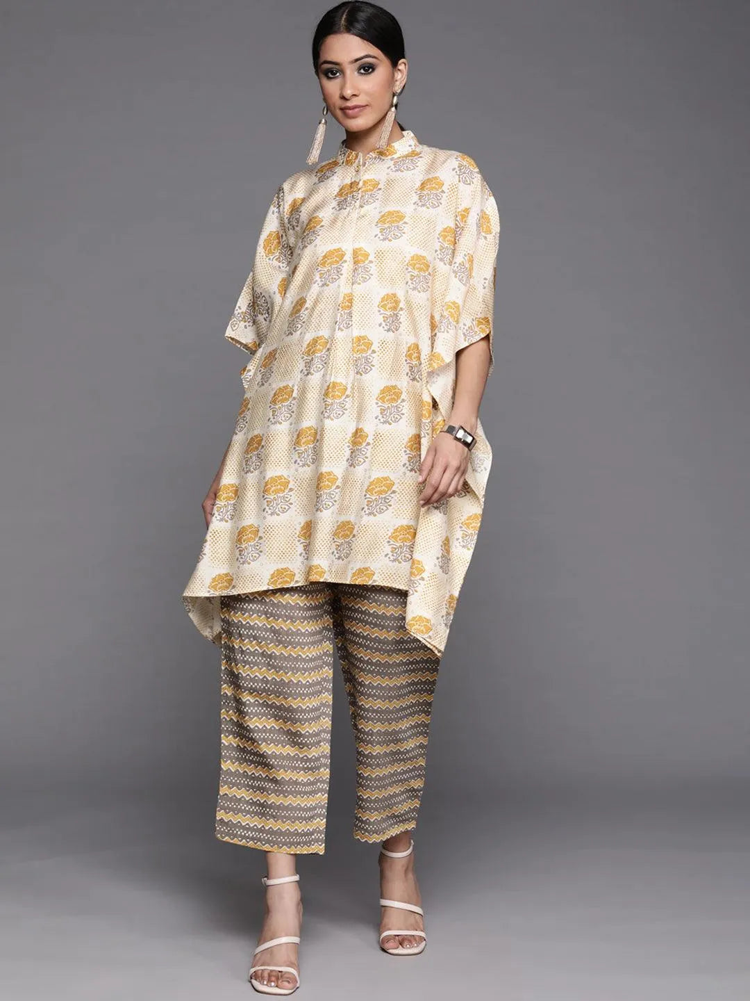 Yellow Printed Silk Kurta Set - Jashvi