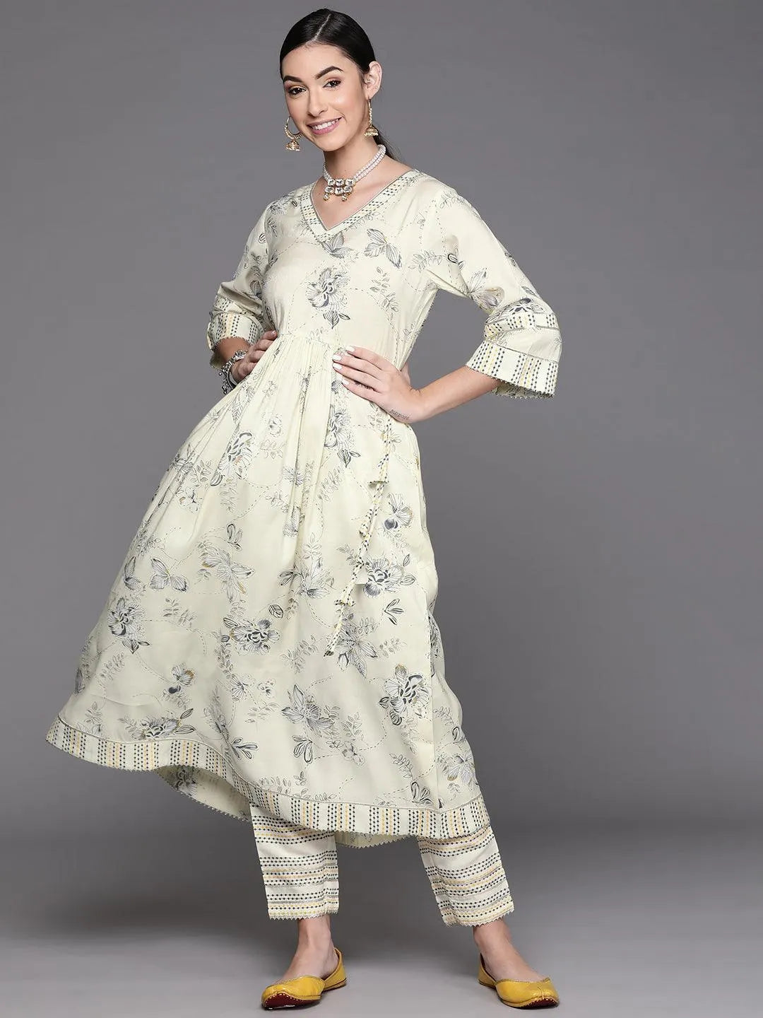 Yellow Printed Silk Kurta - Jashvi