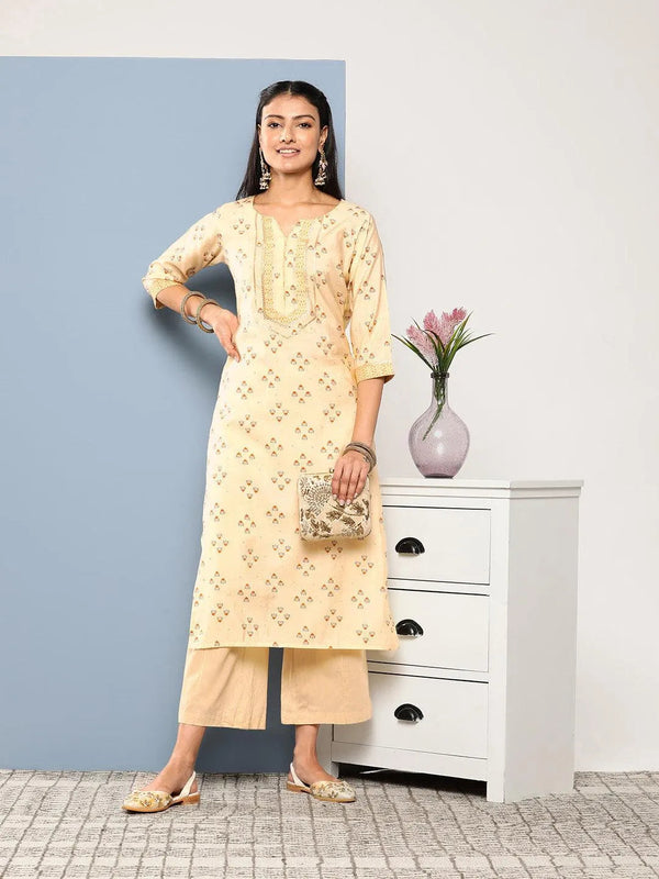 Yellow Printed Silk Straight Kurta - Jashvi