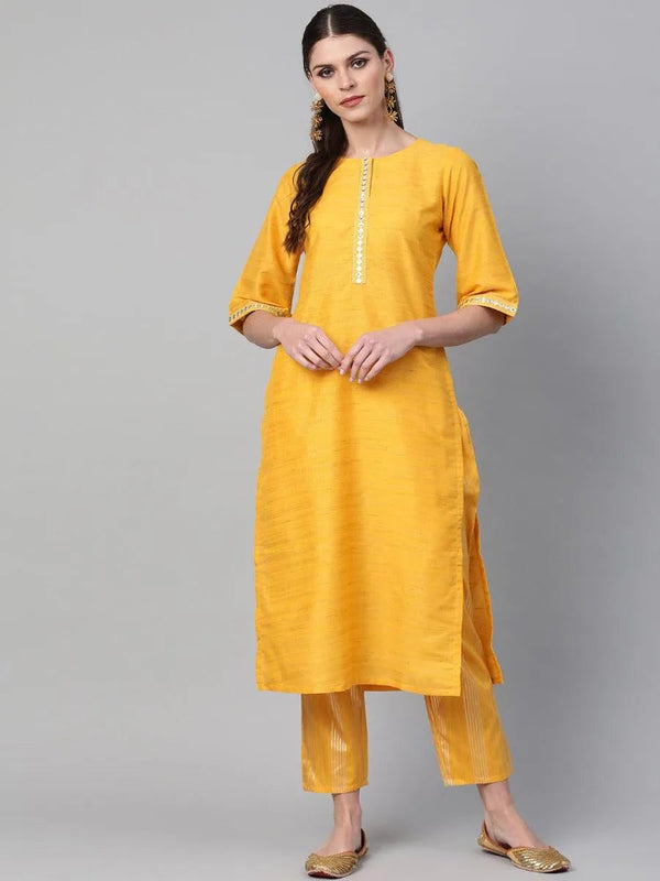 Yellow Self Design Chanderi Kurta Set - Jashvi