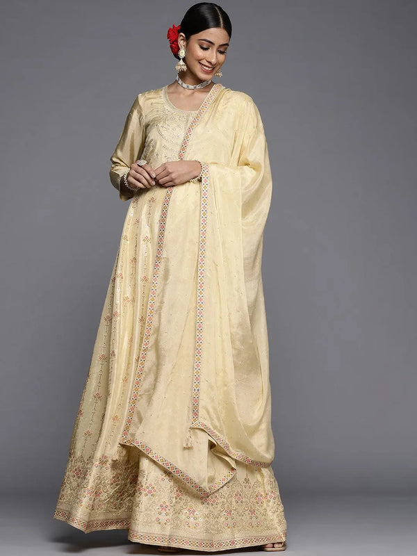 Yellow Self Design Silk Anarkali Suit Set - Jashvi