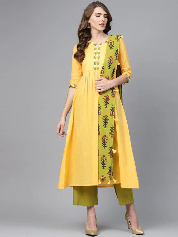 Yellow Solid Cotton Suit Set - Jashvi