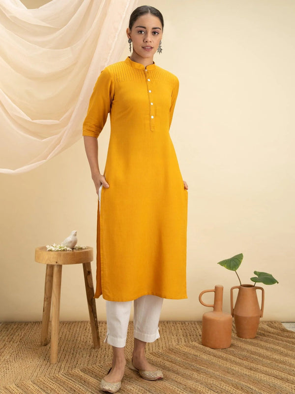 Yellow Solid Cotton Kurta - Jashvi