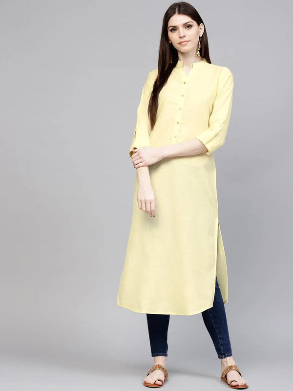 Yellow Solid Cotton Kurta - Jashvi