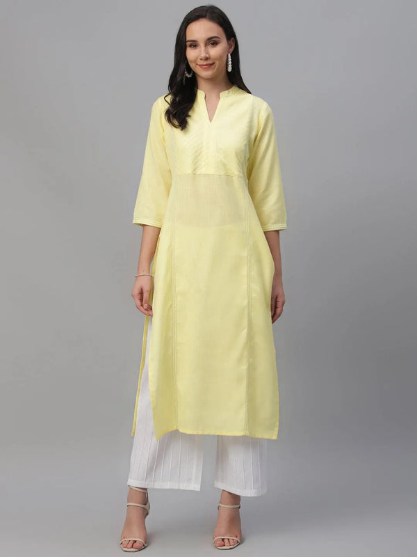 Yellow Solid Cotton Kurta - Jashvi