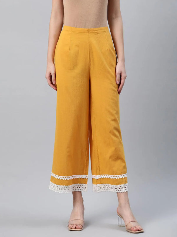 Yellow Solid Cotton Palazzos - Jashvi