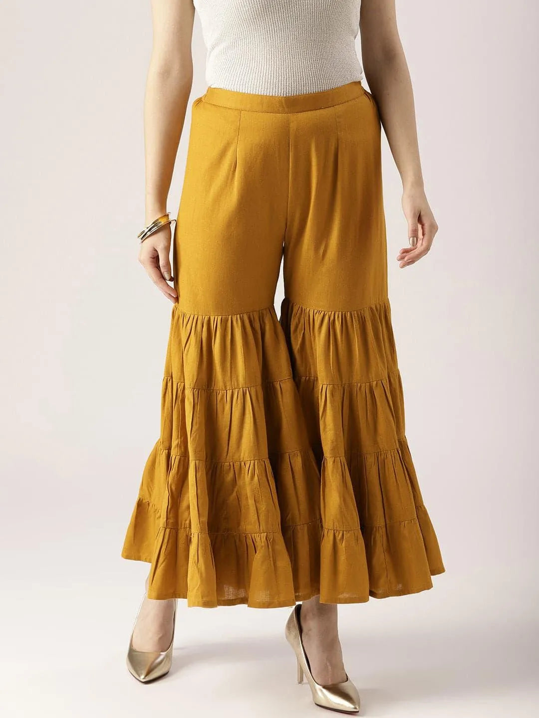 Yellow Solid Cotton Sharara Pants - Jashvi