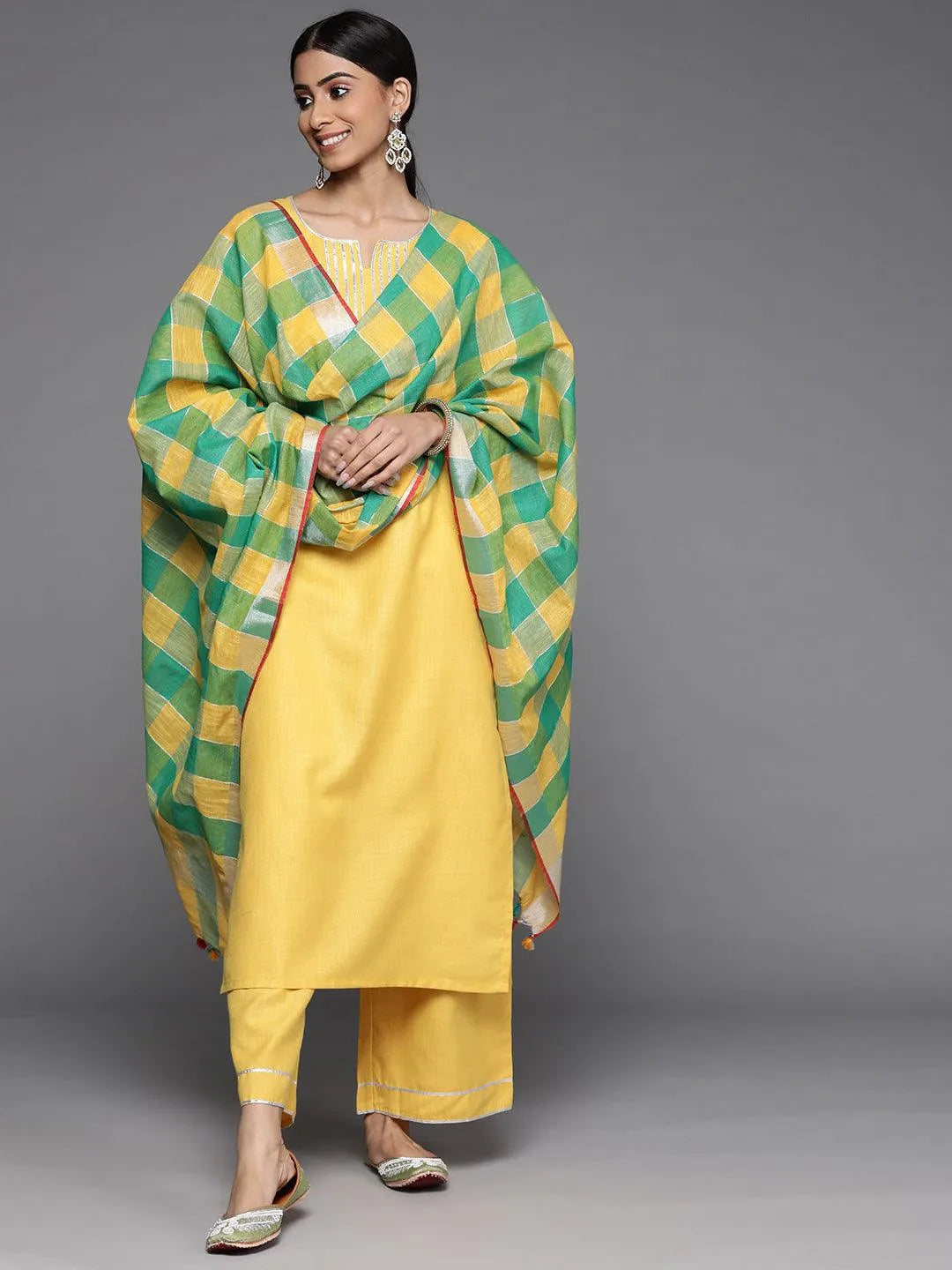 Yellow Solid Cotton Suit Set - Jashvi