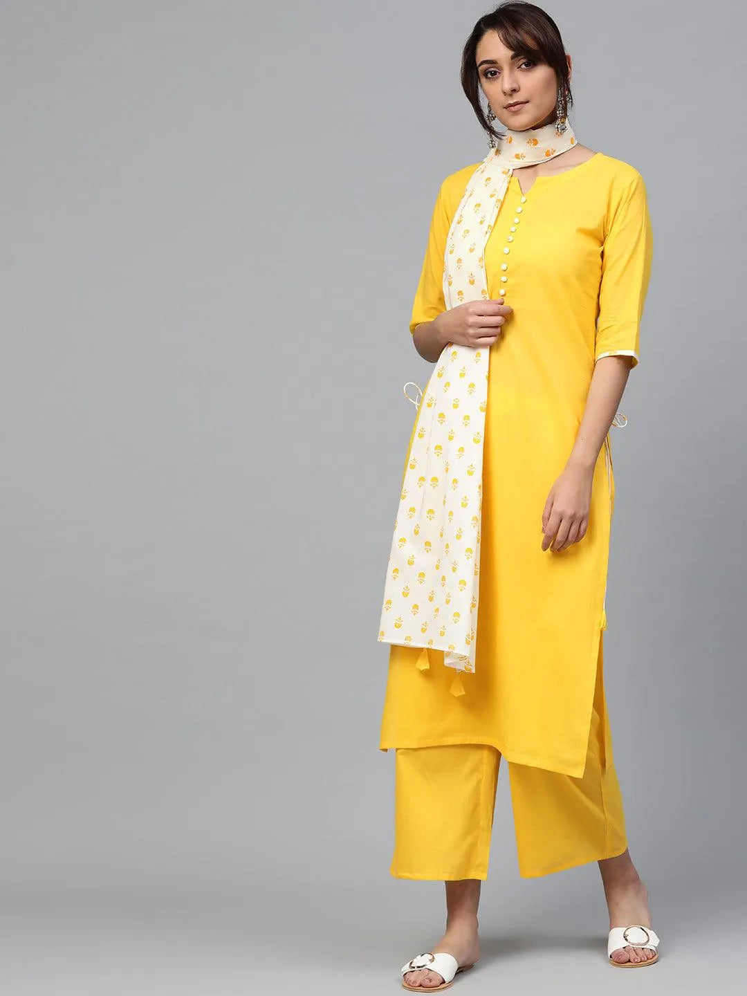 Yellow Solid Cotton Suit Set - Jashvi