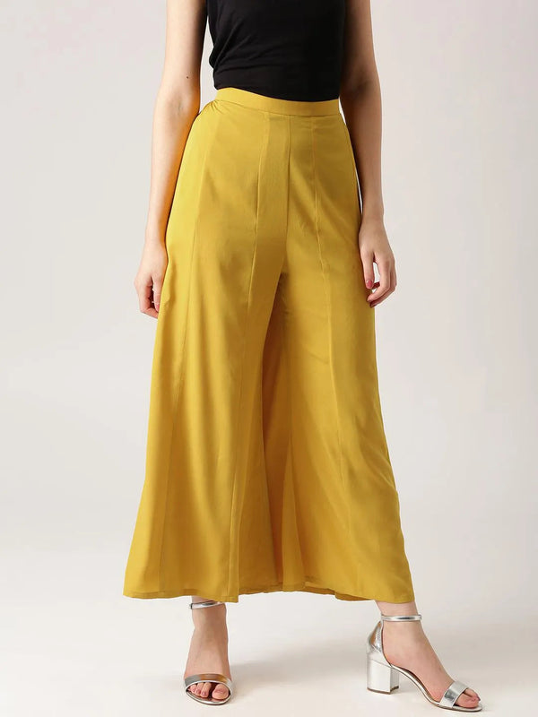 Yellow Solid Crepe Palazzos