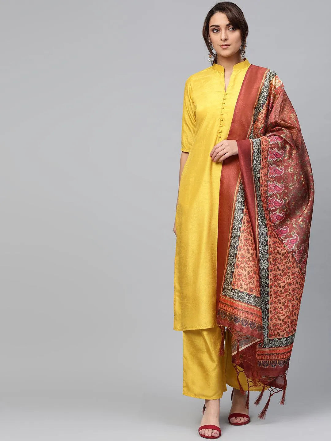 Yellow Solid Muslin Suit Set - Jashvi