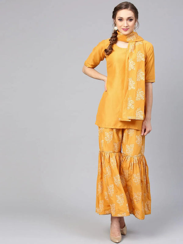 Yellow Solid Muslin Suit Set - Jashvi