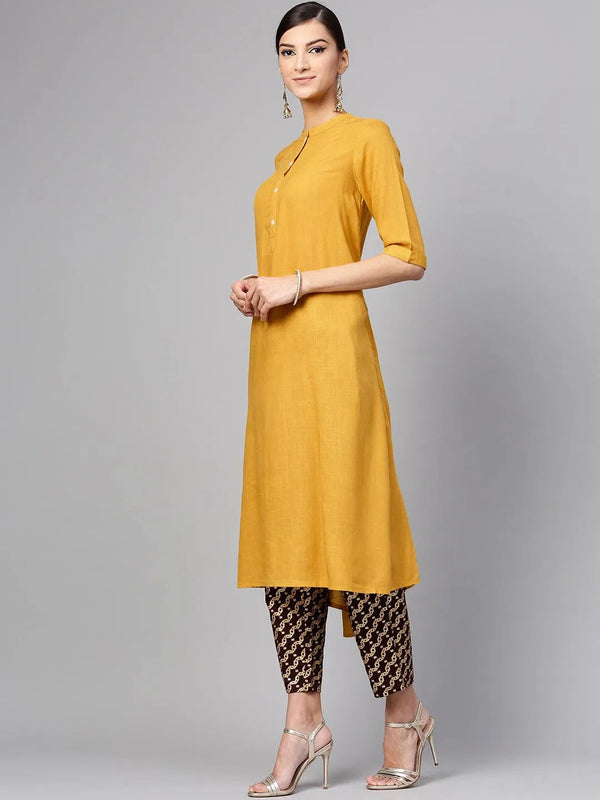 Yellow Solid Rayon Kurta Set - Jashvi