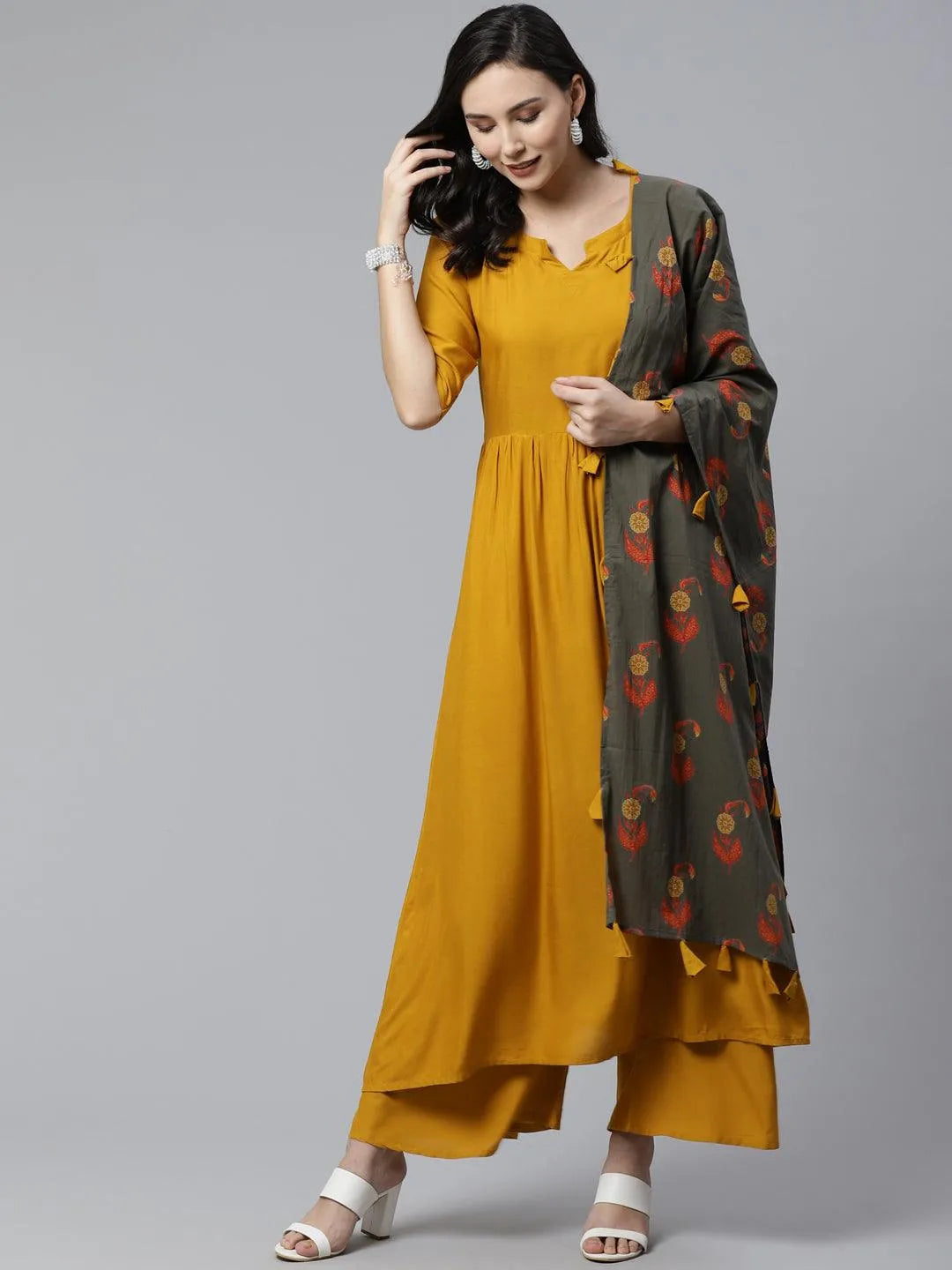 Yellow Solid Rayon Suit Set - Jashvi