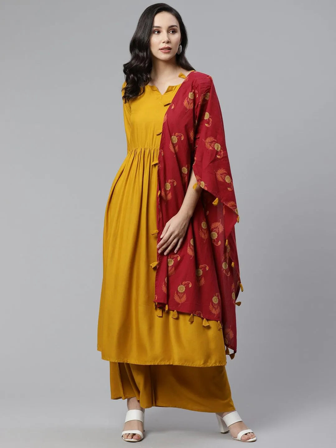 Yellow Solid Rayon Suit Set - Jashvi