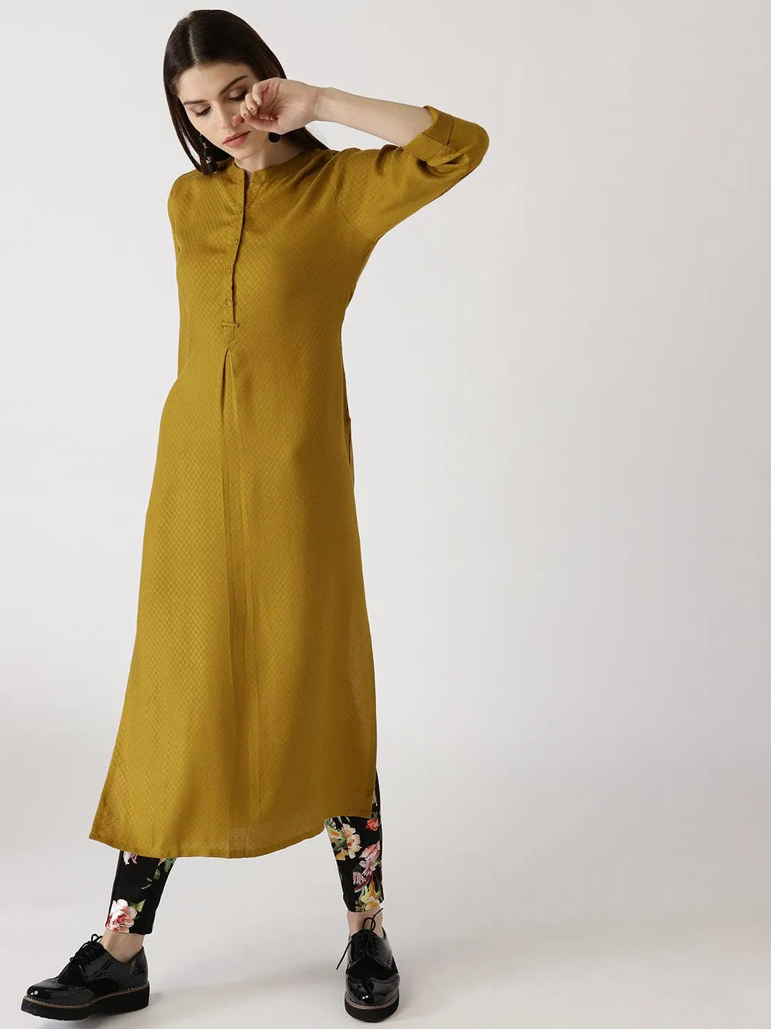 Yellow Solid Rayon Kurta - Jashvi