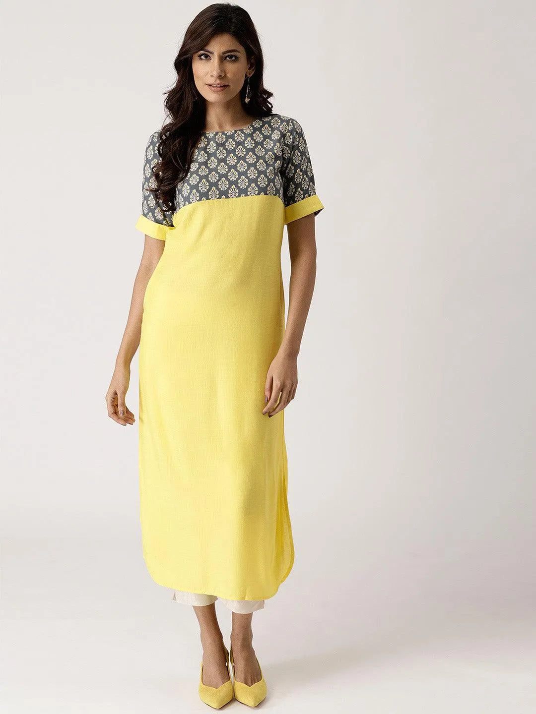 Yellow Solid Rayon Kurta - Jashvi